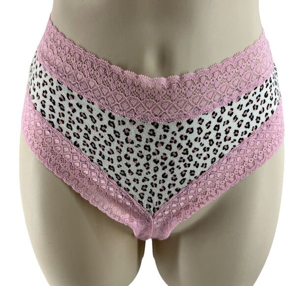 Victoria's Secret Pink And Black Cheetah Print Tanga Panty Lace Trim Size Large - Picture 1 of 4